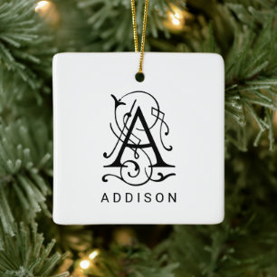 Letter A Elegant Monogram Christmas Ornament
