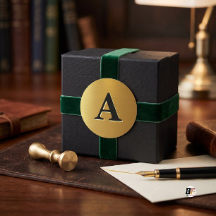 Letter A Elegant Monogram Gold Classic Round Sticker