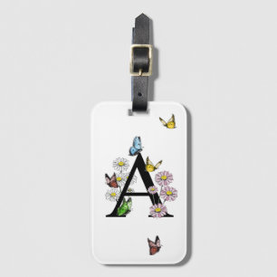 Letter A Floral Butterfly Monogram Initial    Luggage Tag