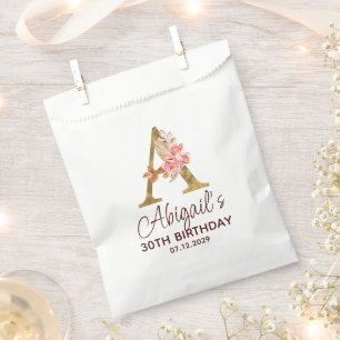 Letter A Gold Monogram Blush Pink Roses Favour Bag