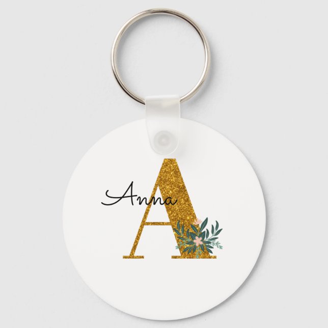 Letter A Golden monogram  Keychain (Front)