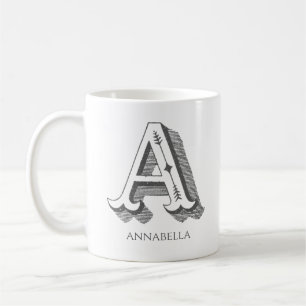 Letter A Grey Monogram Modern Name Coffee Mug