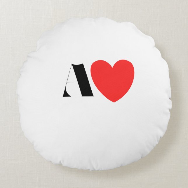 Letter A Heart - Valentine Initial Love Design Round Pillow (Front)