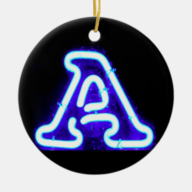 Letter "A" in Neon Blue Ceramic Ornament (Front)