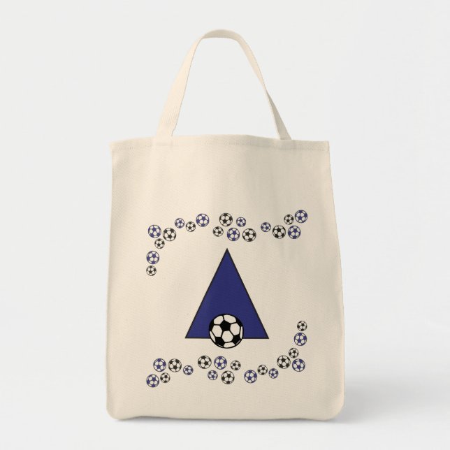 Letter A in Soccer Blue Monogram Tote Bag (Front)