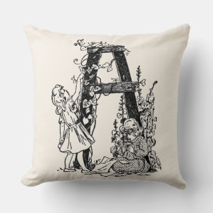 Letter 'A' in the Garden Monogram Throw Pillow