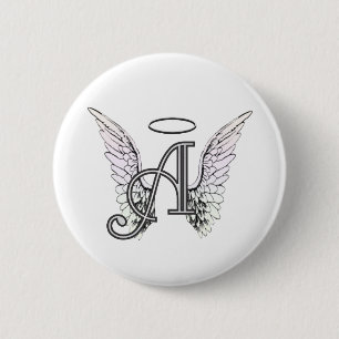 Letter A Initial Monogram with Angel Wings & Halo 2 Inch Round Button