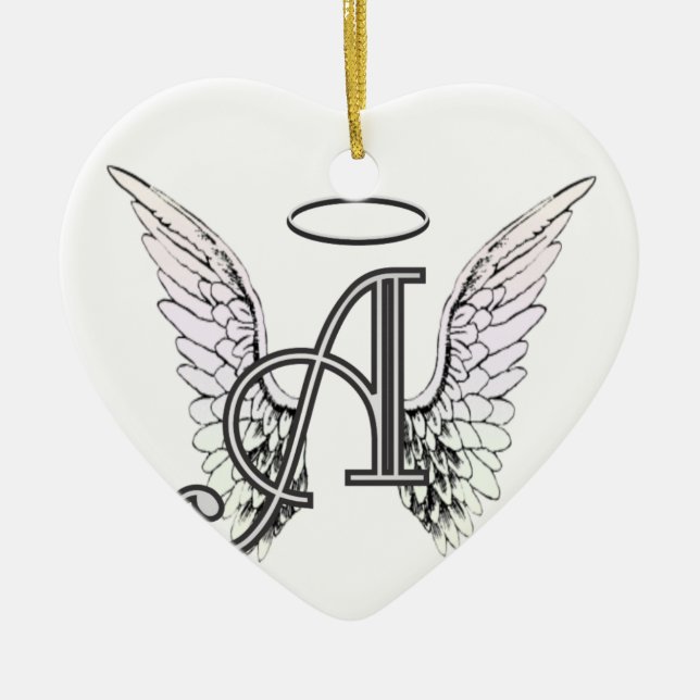 Letter A Initial Monogram with Angel Wings & Halo Ceramic Ornament (Front)