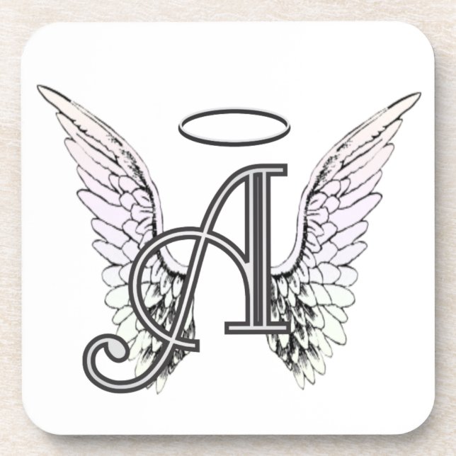 Letter A Initial Monogram with Angel Wings & Halo Coaster (Front)