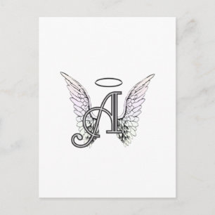Letter A Initial Monogram with Angel Wings & Halo Postcard