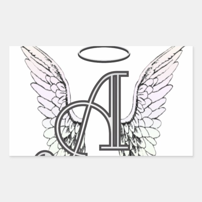 Letter A Initial Monogram with Angel Wings & Halo Sticker (Front)