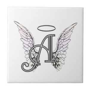 Letter A Initial Monogram with Angel Wings & Halo Tile