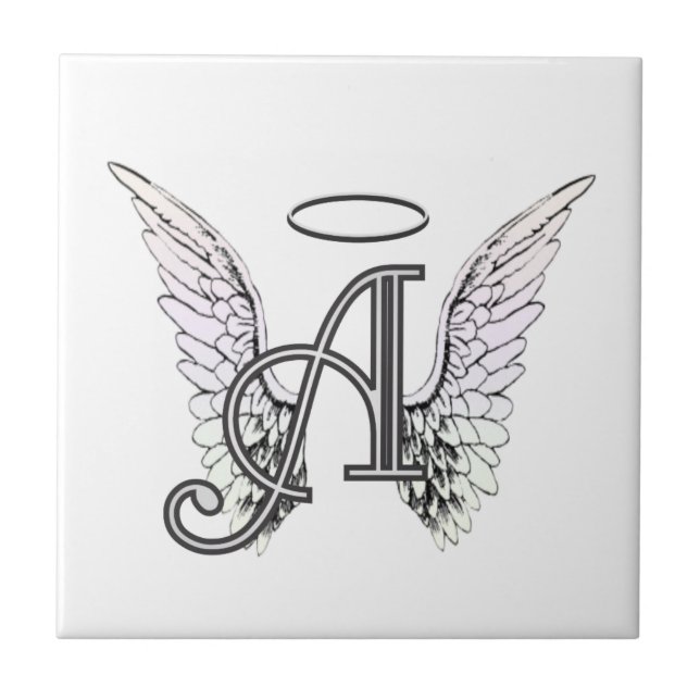Letter A Initial Monogram with Angel Wings & Halo Tile (Front)
