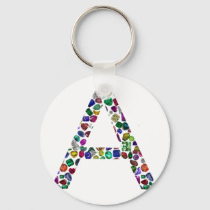 LETTER-A, made with Gemstones Keychain