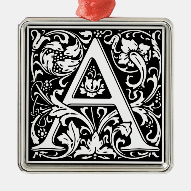 Letter A Medieval Monogram Art Initial Metal Ornament (Front)