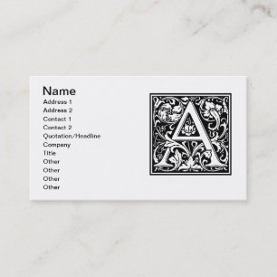 Letter A Medieval Monogram Art Nouveau Business Card
