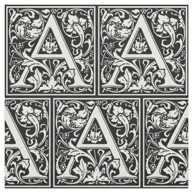 Letter A Medieval Monogram Art Nouveau Fabric (Swatch)