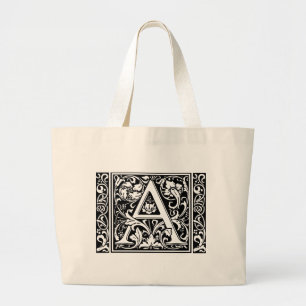 Letter A Medieval Monogram Art Nouveau Large Tote Bag