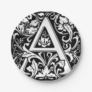 Letter A Medieval Monogram Art Nouveau Paper Plate