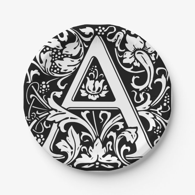 Letter A Medieval Monogram Art Nouveau Paper Plate (Front)