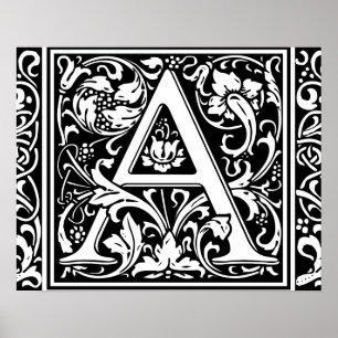 Letter A Medieval Monogram Art Nouveau Poster