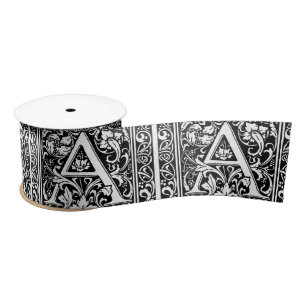 Letter A Medieval Monogram Art Nouveau Satin Ribbon