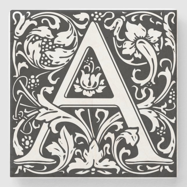Letter A Medieval Monogram Art Nouveau Stone Coaster (Front)