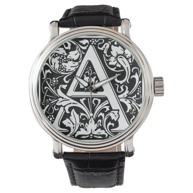 Letter A Medieval Monogram Art Nouveau Watch (Front)