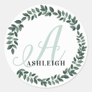 Letter A Monogram Custom Name Minimalist Botanical Classic Round Sticker