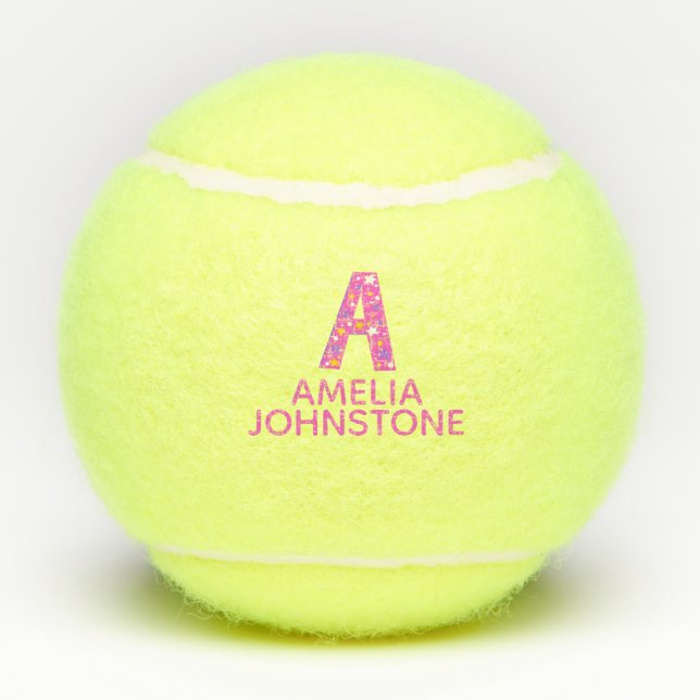 Letter A monogram girls personalized pink Tennis Balls (Back)