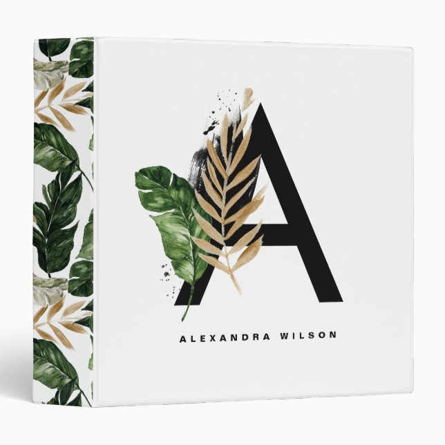  Letter A Monogram | Gold Foil Tropical Monogram Binder (Front/Spine)