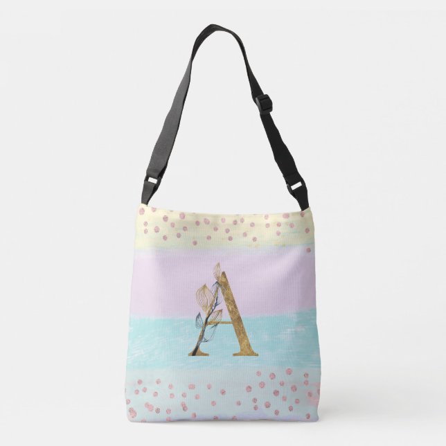 *~ LETTER A - Monogram Gold Glitter Pastel Colors Crossbody Bag (Back)