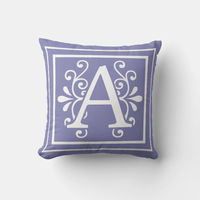 Letter A Monogram Periwinkle Purple Throw Pillow (Front)