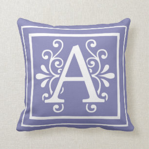 Letter A Monogram Periwinkle Purple Throw Pillow