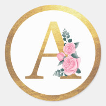 Letter A Monogram Pink Roses Floral & Elegant Gold