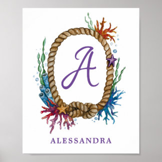 Letter A Monogram Under the Sea Poster