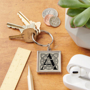 Letter A Monogram Vintage Celtic Knot Print Keychain