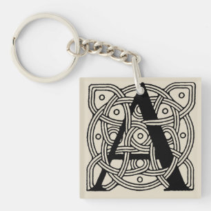Letter A Monogram Vintage Celtic Knot Print Keychain