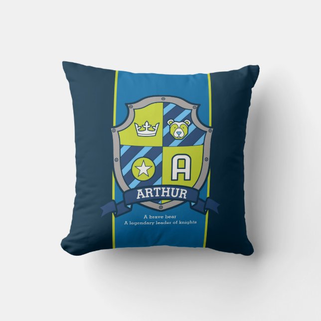 Letter A name meaning Arthur bear custom Throw Pillow (Front)