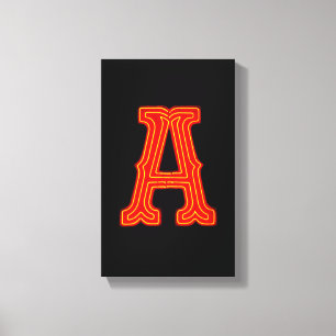 Letter "A" Neon Light Monogram Canvas Print
