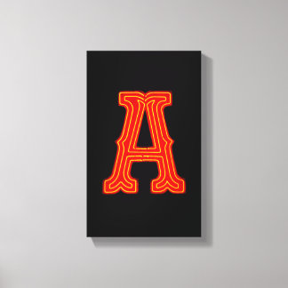 Letter "A" Neon Light Monogram Canvas Print