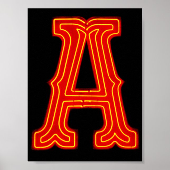 Letter "A" Neon Light Monogram Poster (Front)