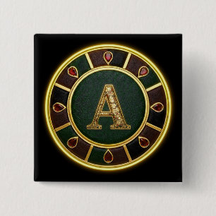 Letter A, Ornate Monogram Medallion 2 Inch Square Button