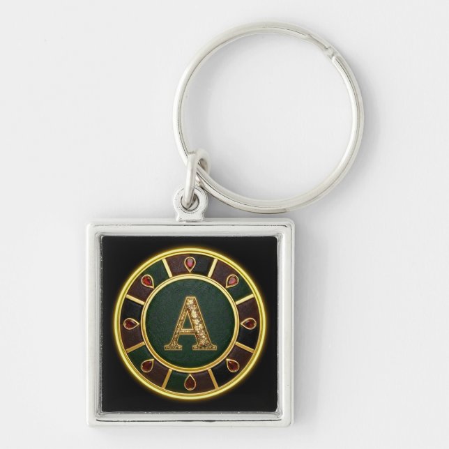 Letter A, Ornate Monogram Medallion Keychain (Front)