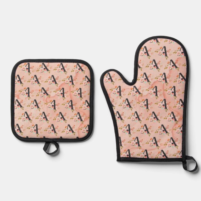 Letter A Oven Mitt & Pot Holder Set (Front)