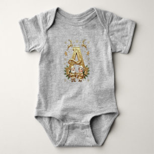 Letter A: Royal Gold Luxury Christmas Baby Bodysuit