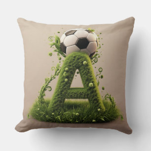 ⚽ Letter A Soccer Grass Topiary Sports Decor 🌿 Throw Pillow