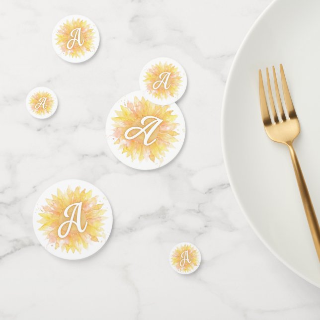Letter A Sunflower First Name Monogram Initial  Confetti (Group)