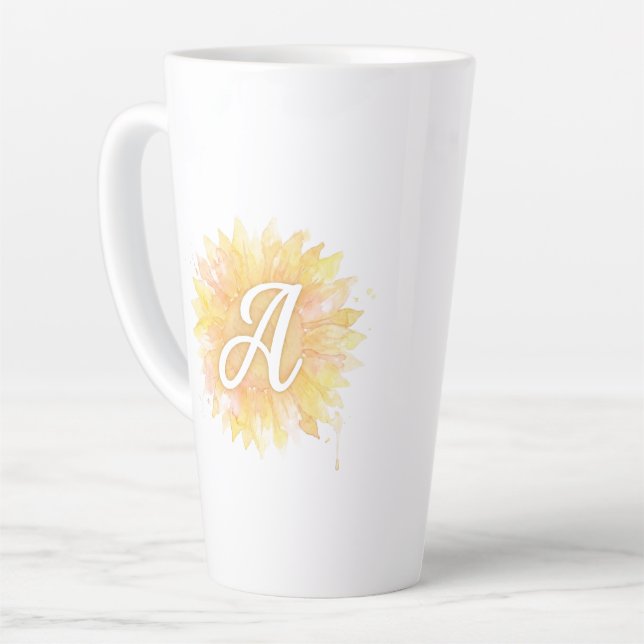 Letter A Sunflower First Name Monogram Initial  Latte Mug (Left Angle)