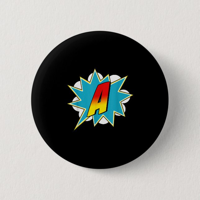 Letter A Superhero Name Comic Letter Retro Costume 2 Inch Round Button (Front)